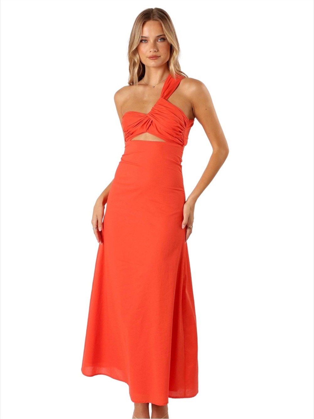 NWT Petal & Pup Luna One Shoulder Maxi Dress - Tangerine